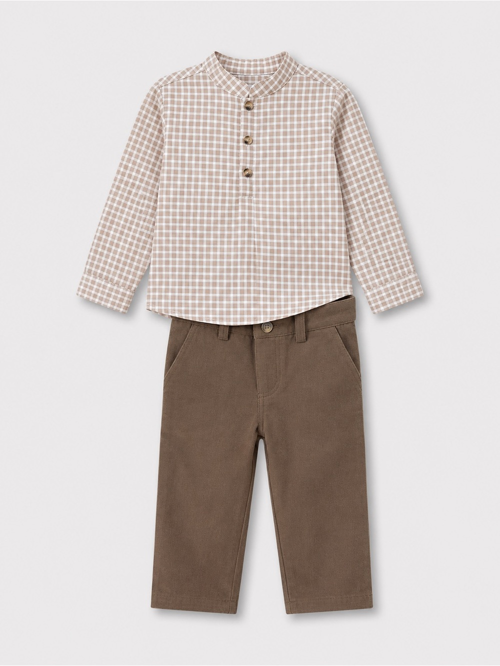 NWT Edgehill Collection Check Mandarin Collar Long Sleeve Shirt and Pant 2T